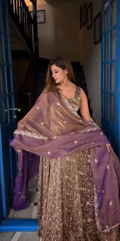 NSR 896 Purple Perfect for Wedding, Party, Makar Sankranti, Raksha Bandhan, Ganesh Chaturthi – Fendy Silk Gown. Festive Deal ₹2149. Delivery 4-6 Working Da | Bollywood Gowns, Creative Gowns, Designer Gowns, Embroidered Gowns, Gowns, Party Wear Gowns