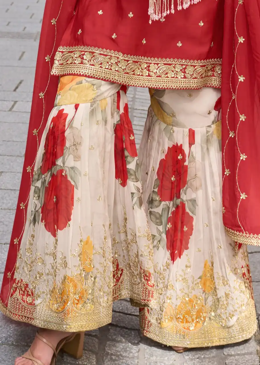 ZC KIARA Red Chinon Silk Salwar Suit with Embroidery Work & Sequins Work. Grab it for ₹2399. Delivery 4-6 Working Days. Shop now. | Casual Suits, Jump Suits, Creative suits, Designer Suits, Palazzo Suits, Party Wear Suits, Patiala Suits, Salwar suit, Straight Suits