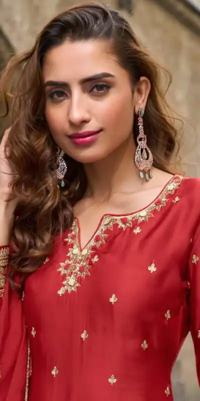 ZC KIARA Red Chinon Silk Salwar Suit with Embroidery Work & Sequins Work. Grab it for ₹2399. Delivery 4-6 Working Days. Shop now. | Casual Suits, Jump Suits, Creative suits, Designer Suits, Palazzo Suits, Party Wear Suits, Patiala Suits, Salwar suit, Straight Suits