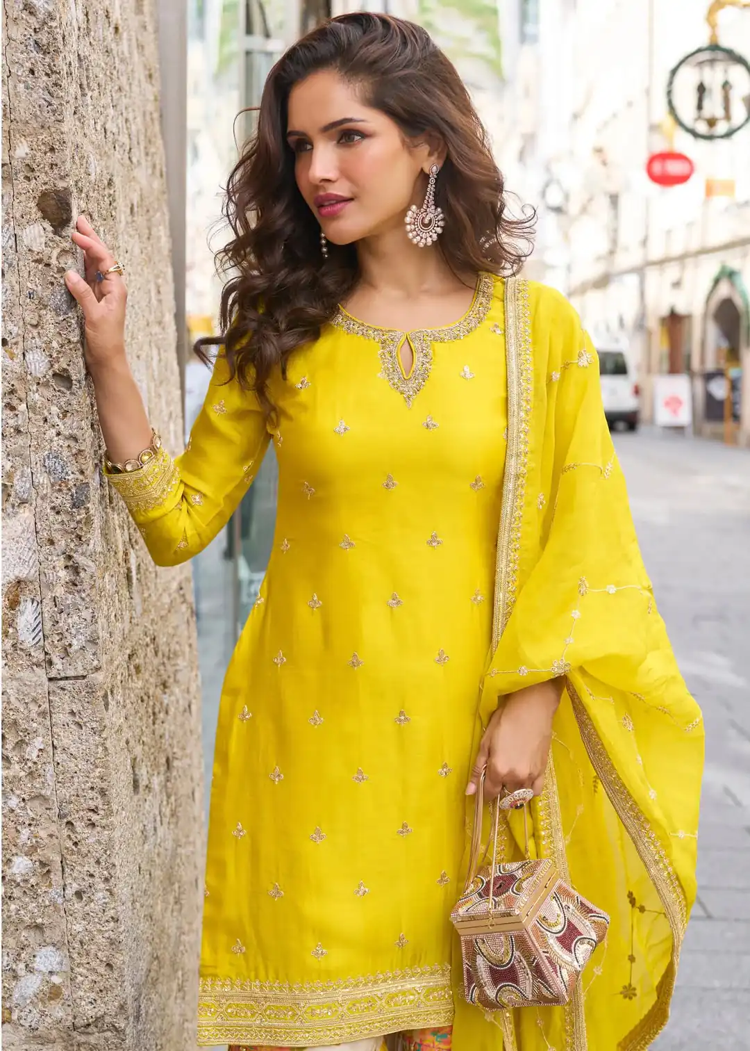 ZC KIARA Yellow Chinon Silk Salwar Suit with Embroidery Work & Sequins Work. Grab it for ₹2399. Delivery 4-6 Working Days. Shop now. | Casual Suits, Jump Suits, Creative suits, Designer Suits, Palazzo Suits, Party Wear Suits, Patiala Suits, Salwar suit, Straight Suits