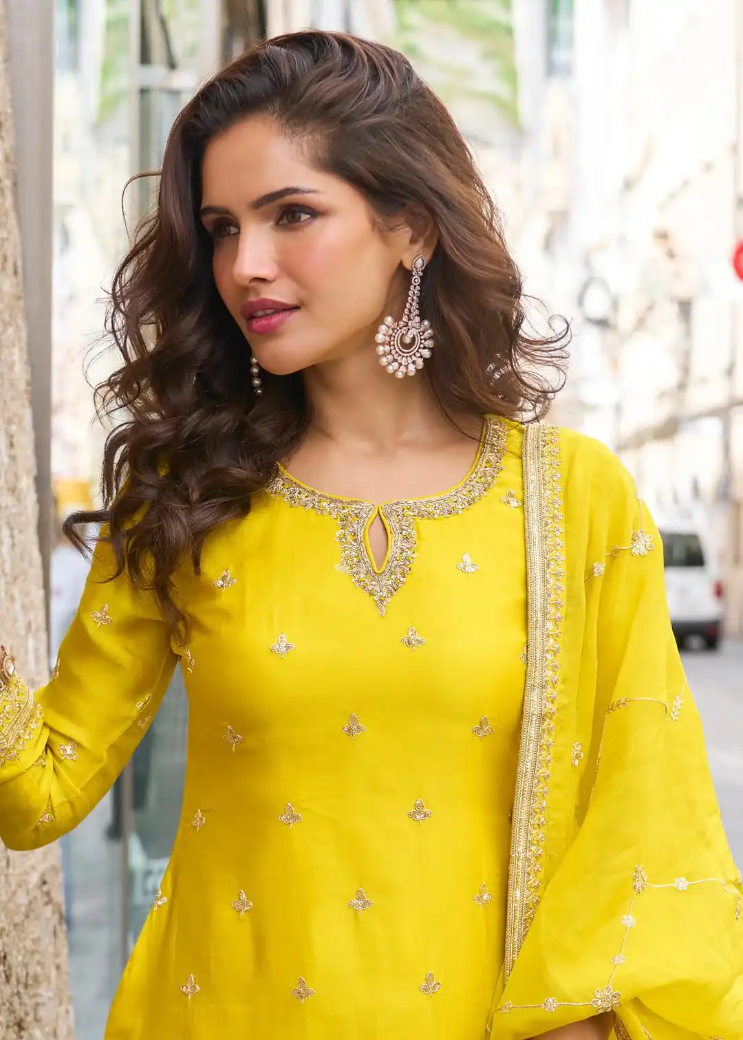 ZC KIARA Yellow Chinon Silk Salwar Suit with Embroidery Work & Sequins Work. Grab it for ₹2399. Delivery 4-6 Working Days. Shop now. | Casual Suits, Jump Suits, Creative suits, Designer Suits, Palazzo Suits, Party Wear Suits, Patiala Suits, Salwar suit, Straight Suits