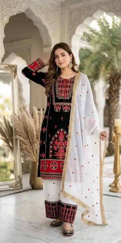 SKF 1731 Black Color Natural Crep Salwar Suit with Embroidery Work. Wedding, Party, Festive, Best Price ₹2149. Delivery 4-6 Working Days. Shop now. | Casual Suits, Jump Suits, Creative suits, Designer Suits, Palazzo Suits, Party Wear Suits, Patiala Suits, Salwar suit, Straight Suits