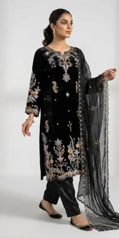 LG 2124 Black Color Roman Silk Salwar Suit with Embroidery Work. Available at ₹2149 only. Delivery 4-6 Working Days. Shop now. | Casual Suits, Jump Suits, Creative suits, Designer Suits, Palazzo Suits, Party Wear Suits, Patiala Suits, Salwar suit, Straight Suits