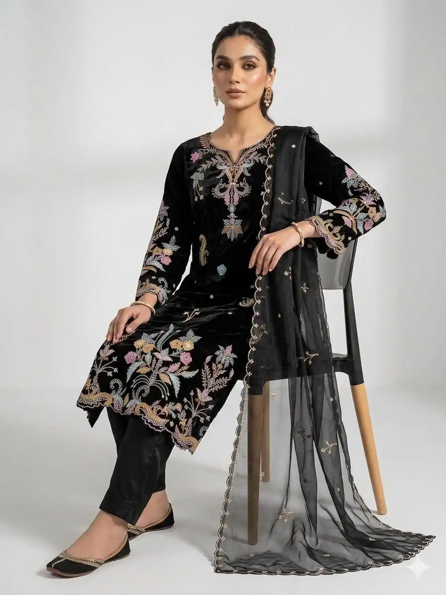 LG 2124 Black Color Roman Silk Salwar Suit with Embroidery Work. Available at ₹2149 only. Delivery 4-6 Working Days. Shop now. | Casual Suits, Jump Suits, Creative suits, Designer Suits, Palazzo Suits, Party Wear Suits, Patiala Suits, Salwar suit, Straight Suits