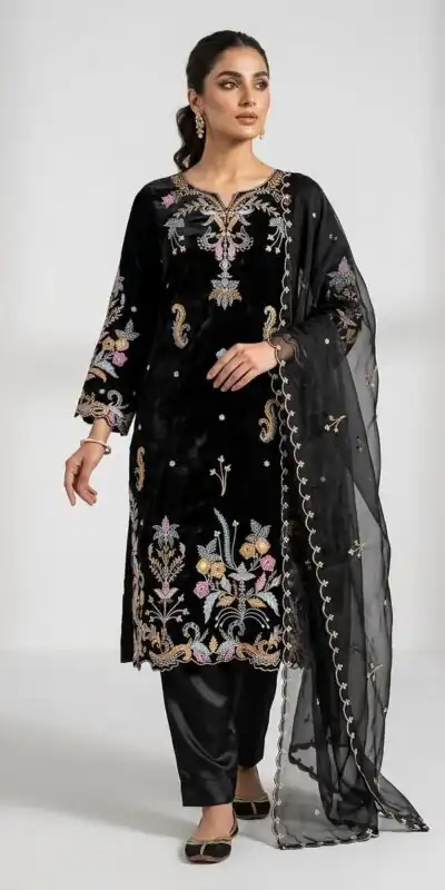 LG 2124 Black Color Roman Silk Salwar Suit with Embroidery Work. Available at ₹2149 only. Delivery 4-6 Working Days. Shop now. | Casual Suits, Jump Suits, Creative suits, Designer Suits, Palazzo Suits, Party Wear Suits, Patiala Suits, Salwar suit, Straight Suits