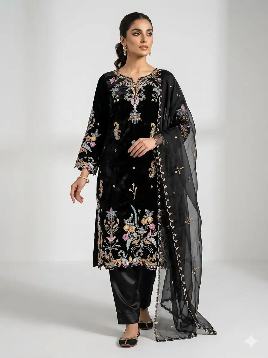 LG 2124 Black Color Roman Silk Salwar Suit with Embroidery Work. Available at ₹2149 only. Delivery 4-6 Working Days. Shop now. | Casual Suits, Jump Suits, Creative suits, Designer Suits, Palazzo Suits, Party Wear Suits, Patiala Suits, Salwar suit, Straight Suits