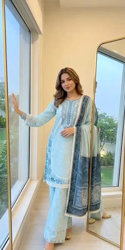 AD 233 Blue in White Satin Rayon Digital Print & Embroidery Work Salwar Suit . Festive Deal ₹2449. Delivery 4-6 Working Days. Shop now. | Casual Suits, Jump Suits, Creative suits, Designer Suits, Palazzo Suits, Party Wear Suits, Patiala Suits, Salwar suit, Straight Suits