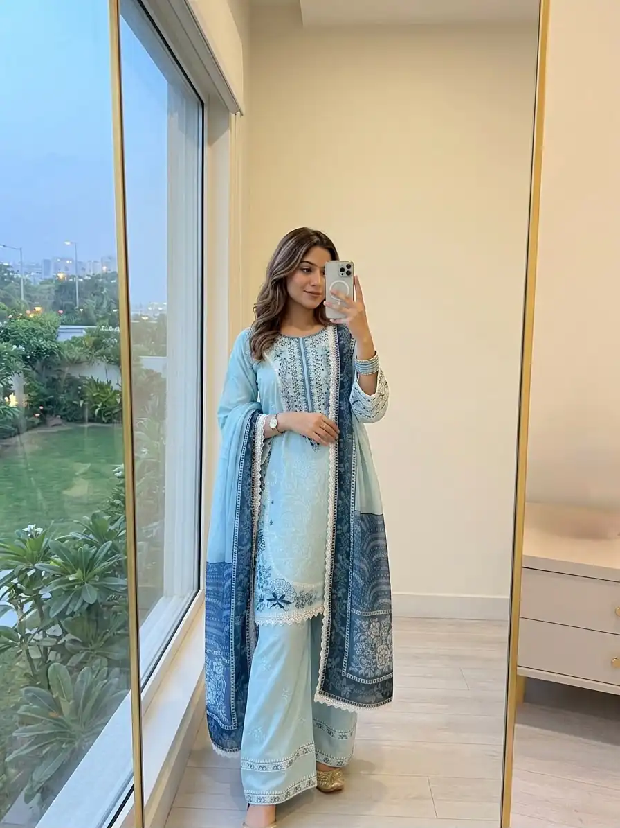 AD 233 Blue in White Satin Rayon Digital Print & Embroidery Work Salwar Suit . Festive Deal ₹2449. Delivery 4-6 Working Days. Shop now. | Casual Suits, Jump Suits, Creative suits, Designer Suits, Palazzo Suits, Party Wear Suits, Patiala Suits, Salwar suit, Straight Suits