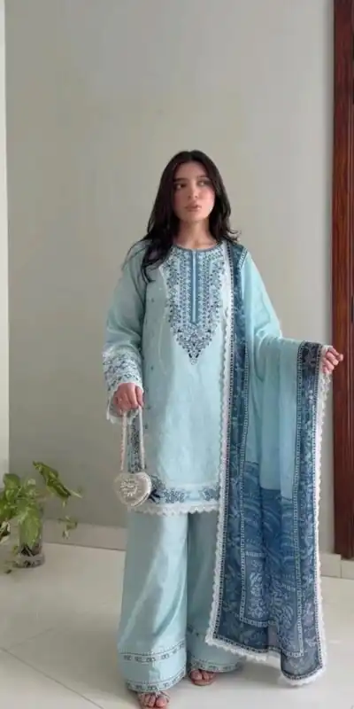 AD 233 Blue in White Satin Rayon Digital Print & Embroidery Work Salwar Suit . Festive Deal ₹2449. Delivery 4-6 Working Days. Shop now. | Casual Suits, Jump Suits, Creative suits, Designer Suits, Palazzo Suits, Party Wear Suits, Patiala Suits, Salwar suit, Straight Suits