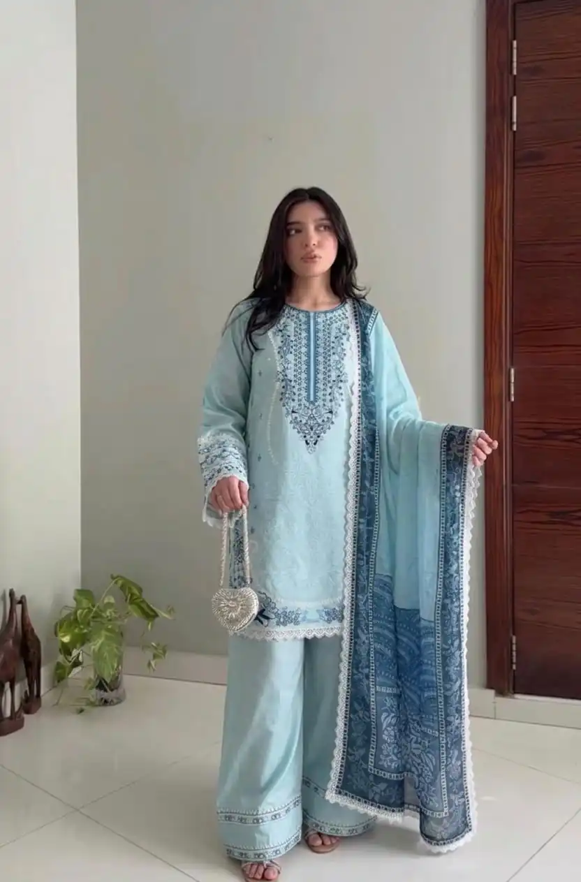 AD 233 Blue in White Satin Rayon Digital Print & Embroidery Work Salwar Suit . Festive Deal ₹2449. Delivery 4-6 Working Days. Shop now. | Casual Suits, Jump Suits, Creative suits, Designer Suits, Palazzo Suits, Party Wear Suits, Patiala Suits, Salwar suit, Straight Suits