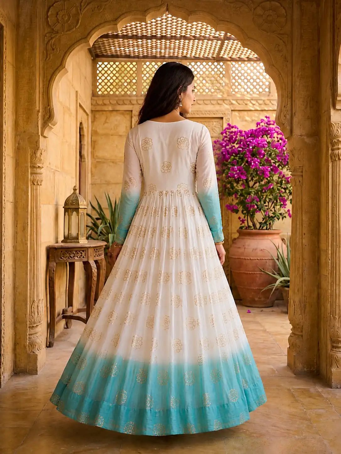 KA 1264 Blue Silver Crunchy Gown Perfect for Wedding, Party, Durga Puja, Ganesh Chaturthi, Family Gatherings – n. Festive Deal ₹1819. Delivery 4-6 Worki | Bollywood Gowns, Creative Gowns, Designer Gowns, Embroidered Gowns, Gowns, Party Wear Gowns