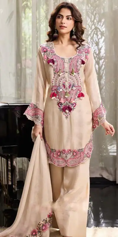 SRK 5348 Cream Color Georgette Mirror Embroidery Work Salwar Suit . Best Price ₹2399. Delivery 4-6 Working Days. Shop now. | Casual Suits, Jump Suits, Creative suits, Designer Suits, Palazzo Suits, Party Wear Suits, Patiala Suits, Salwar suit, Straight Suits