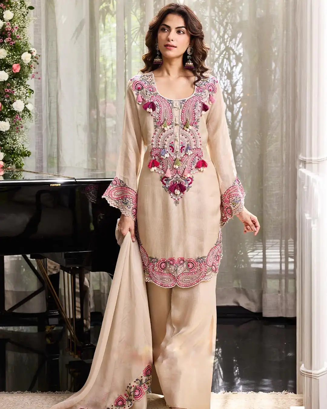 SRK 5348 Cream Color Georgette Mirror Embroidery Work Salwar Suit . Best Price ₹2399. Delivery 4-6 Working Days. Shop now. | Casual Suits, Jump Suits, Creative suits, Designer Suits, Palazzo Suits, Party Wear Suits, Patiala Suits, Salwar suit, Straight Suits