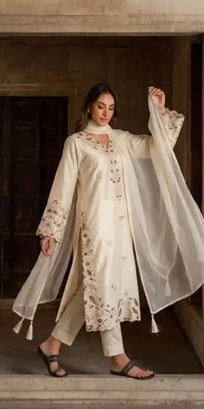 AD 237 Cream Color Roman Silk Salwar Suit with Embroidery Work. Available at ₹2149 only. Delivery 4-6 Working Days. Shop now. | Casual Suits, Jump Suits, Creative suits, Designer Suits, Palazzo Suits, Party Wear Suits, Patiala Suits, Salwar suit, Straight Suits
