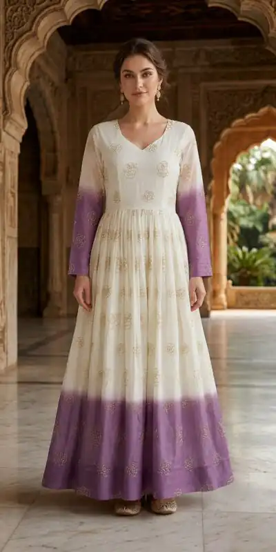 KA 1264 Lavender Silver Crunchy Gown Perfect for Wedding, Party, Durga Puja, Ganesh Chaturthi, Family Gatherings – n. Festive Deal ₹1819. Delivery 4-6 Worki | Bollywood Gowns, Creative Gowns, Designer Gowns, Embroidered Gowns, Gowns, Party Wear Gowns