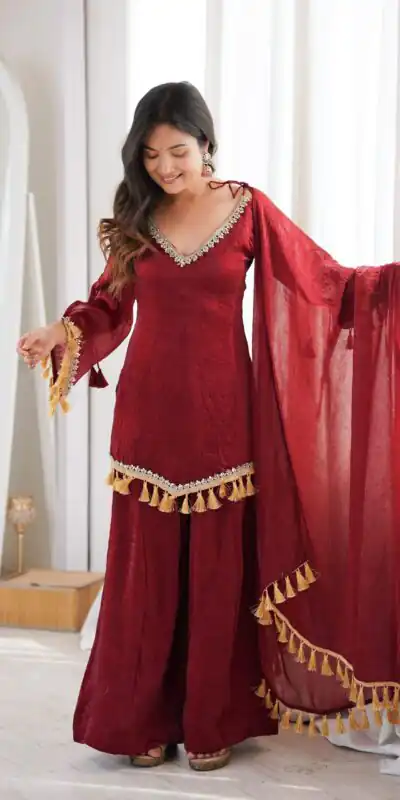 SRK 5357 Maroon Doremon Crush Salwar Suit Perfect for Wedding, Party, Traditional Day, Baisakhi, Karwa Chauth – . Exclusive Offer ₹2099. Delive | Casual Suits, Jump Suits, Creative suits, Designer Suits, Palazzo Suits, Party Wear Suits, Patiala Suits, Salwar suit, Straight Suits