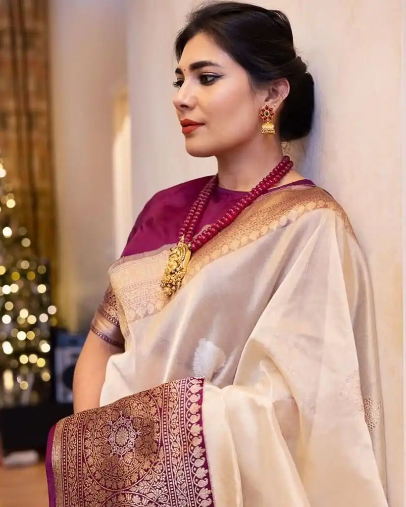 KPR 284 Off White Soft Lichi Silk Saree with Lace Work & Lace Border. Introductory Price ₹1549. Delivery 4-6 Working Days. Shop now. | Creative Sarees, Bollywood Sarees, Designer Sarees, Embroidered Sarees, Ethnic Saree, Modern Digital sarees, Party Wear Sarees, Sarees