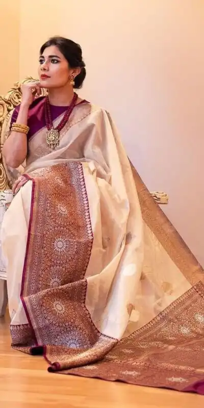 KPR 284 Off White Soft Lichi Silk Saree with Lace Work & Lace Border. Introductory Price ₹1549. Delivery 4-6 Working Days. Shop now. | Creative Sarees, Bollywood Sarees, Designer Sarees, Embroidered Sarees, Ethnic Saree, Modern Digital sarees, Party Wear Sarees, Sarees