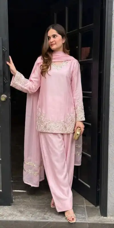 ZSR 3125 Pink Natural Crepp Silk With Embroidery Sequence Work Salwar Suit Perfect for Wedding, Party, Housewarming, Eid, Festival Celebrations | Casual Suits, Jump Suits, Tops & Bottoms, Track Suits, Trendy Wear, Creative suits, Designer Suits, Palazzo Suits, Party Wear Suits, Patiala Suits, Salwar suit, Straight Suits