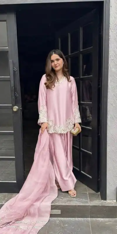 ZSR 3125 Pink Natural Crepp Silk With Embroidery Sequence Work Salwar Suit Perfect for Wedding, Party, Housewarming, Eid, Festival Celebrations | Casual Suits, Jump Suits, Tops & Bottoms, Track Suits, Trendy Wear, Creative suits, Designer Suits, Palazzo Suits, Party Wear Suits, Patiala Suits, Salwar suit, Straight Suits