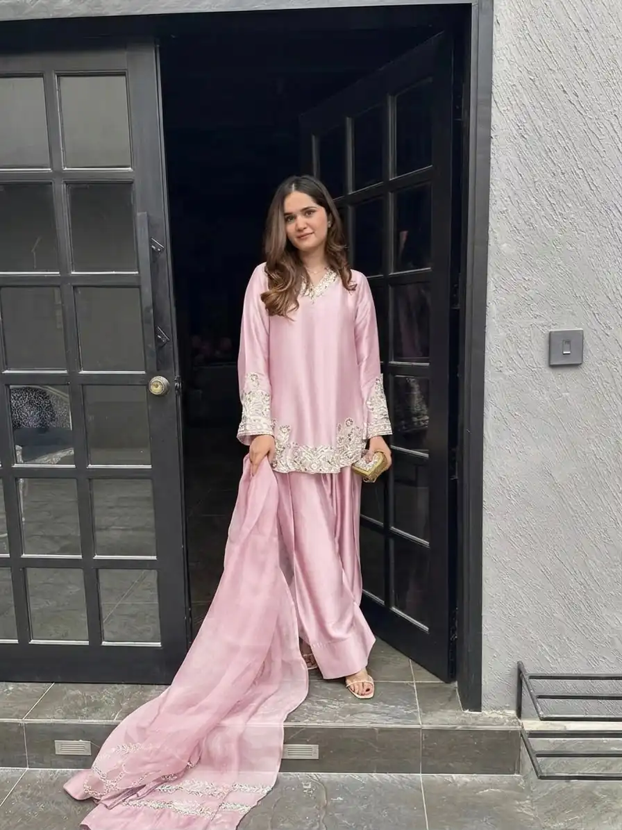 ZSR 3125 Pink Natural Crepp Silk With Embroidery Sequence Work Salwar Suit Perfect for Wedding, Party, Housewarming, Eid, Festival Celebrations | Casual Suits, Jump Suits, Tops & Bottoms, Track Suits, Trendy Wear, Creative suits, Designer Suits, Palazzo Suits, Party Wear Suits, Patiala Suits, Salwar suit, Straight Suits