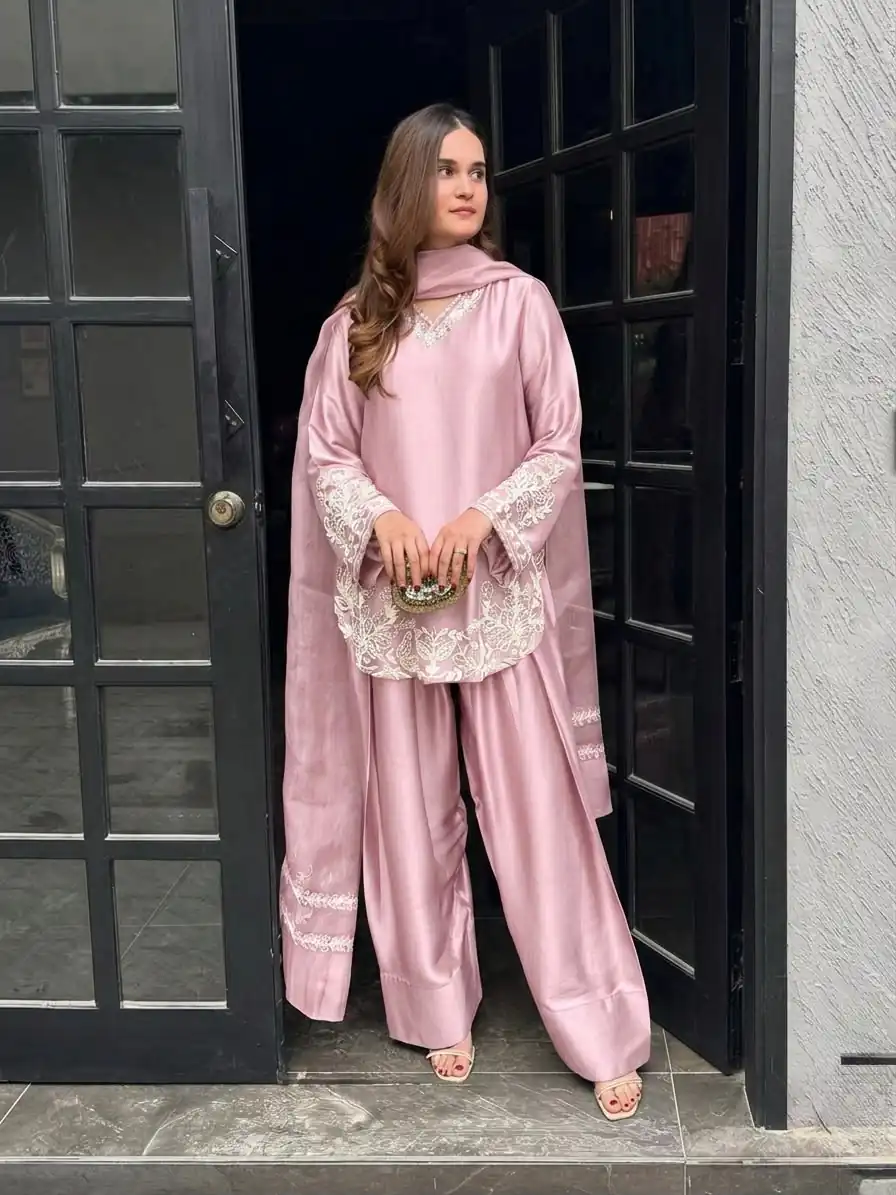 ZSR 3125 Pink Natural Crepp Silk With Embroidery Sequence Work Salwar Suit Perfect for Wedding, Party, Housewarming, Eid, Festival Celebrations | Casual Suits, Jump Suits, Tops & Bottoms, Track Suits, Trendy Wear, Creative suits, Designer Suits, Palazzo Suits, Party Wear Suits, Patiala Suits, Salwar suit, Straight Suits