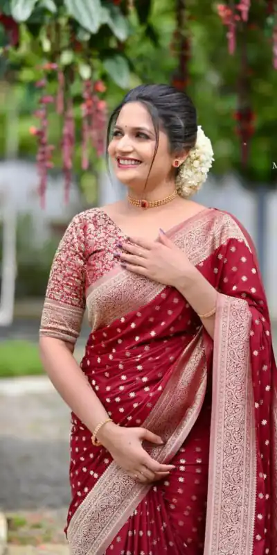 KPR 228 Red in Soft Lichi Silk Jacquard Work Designer Work Saree . Exclusive Offer ₹1349. Delivery 4-6 Working Days. Shop now. | Creative Sarees, Bollywood Sarees, Designer Sarees, Embroidered Sarees, Ethnic Saree, Modern Digital sarees, Party Wear Sarees, Sarees