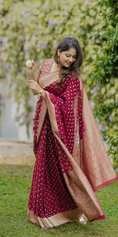 KPR 228 Red in Soft Lichi Silk Jacquard Work Designer Work Saree . Exclusive Offer ₹1349. Delivery 4-6 Working Days. Shop now. | Creative Sarees, Bollywood Sarees, Designer Sarees, Embroidered Sarees, Ethnic Saree, Modern Digital sarees, Party Wear Sarees, Sarees
