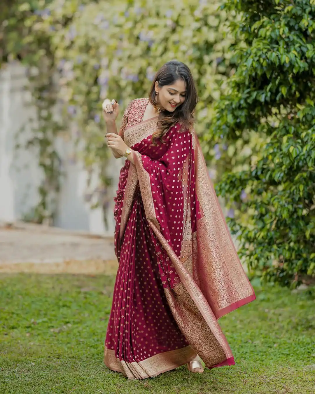 KPR 228 Red in Soft Lichi Silk Jacquard Work Designer Work Saree . Exclusive Offer ₹1349. Delivery 4-6 Working Days. Shop now. | Creative Sarees, Bollywood Sarees, Designer Sarees, Embroidered Sarees, Ethnic Saree, Modern Digital sarees, Party Wear Sarees, Sarees