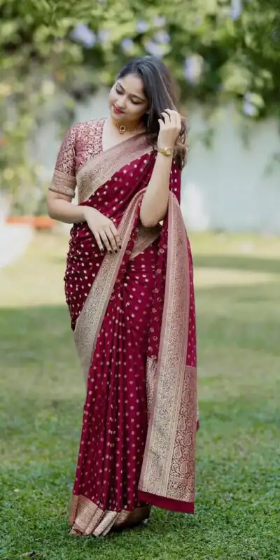 KPR 228 Red in Soft Lichi Silk Jacquard Work Designer Work Saree . Exclusive Offer ₹1349. Delivery 4-6 Working Days. Shop now. | Creative Sarees, Bollywood Sarees, Designer Sarees, Embroidered Sarees, Ethnic Saree, Modern Digital sarees, Party Wear Sarees, Sarees