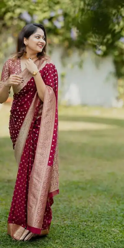 KPR 228 Red in Soft Lichi Silk Jacquard Work Designer Work Saree . Exclusive Offer ₹1349. Delivery 4-6 Working Days. Shop now. | Creative Sarees, Bollywood Sarees, Designer Sarees, Embroidered Sarees, Ethnic Saree, Modern Digital sarees, Party Wear Sarees, Sarees
