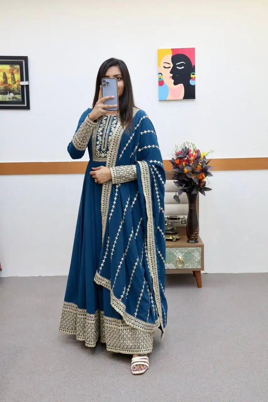 ZC 8957 Gown Perfect for Wedding, Party, Lohri, Haldi, Ethnic Day – . Available at ₹999 only. Delivery 4-6 Working Days. Shop now. | Bollywood Gowns, Creative Gowns, Designer Gowns, Embroidered Gowns, Gowns, Party Wear Gowns