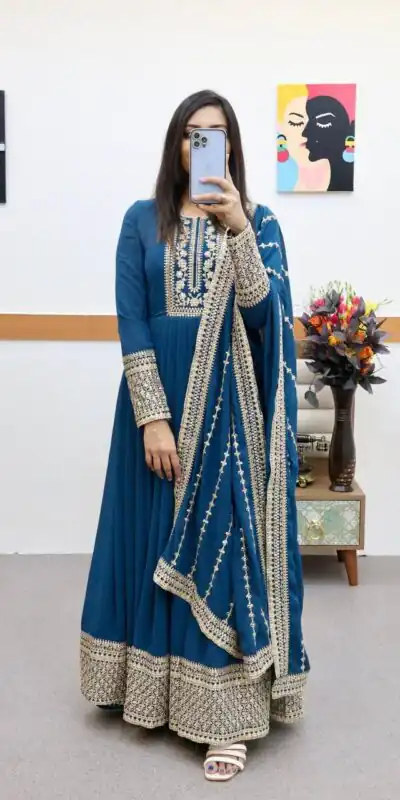 ZC 8957 Gown Perfect for Wedding, Party, Lohri, Haldi, Ethnic Day – . Available at ₹999 only. Delivery 4-6 Working Days. Shop now. | Bollywood Gowns, Creative Gowns, Designer Gowns, Embroidered Gowns, Gowns, Party Wear Gowns