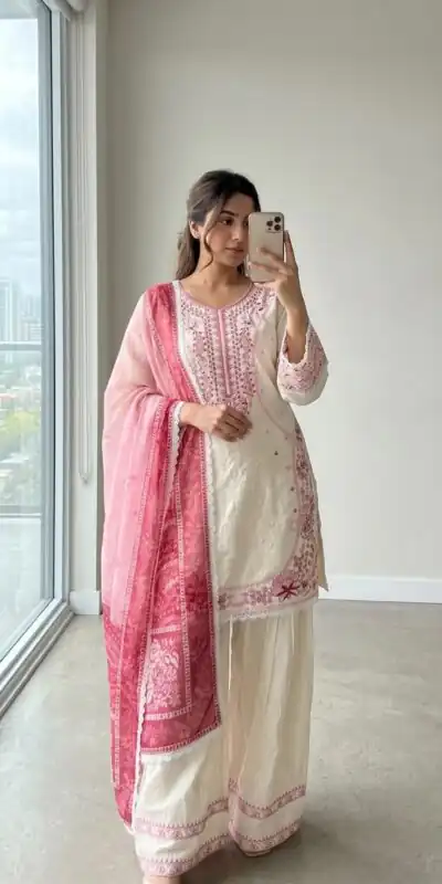 AD 233 White in White Satin Rayon Digital Print & Embroidery Work Salwar Suit . Festive Deal ₹2449. Delivery 4-6 Working Days. Shop now. | Casual Suits, Jump Suits, Creative suits, Designer Suits, Palazzo Suits, Party Wear Suits, Patiala Suits, Salwar suit, Straight Suits