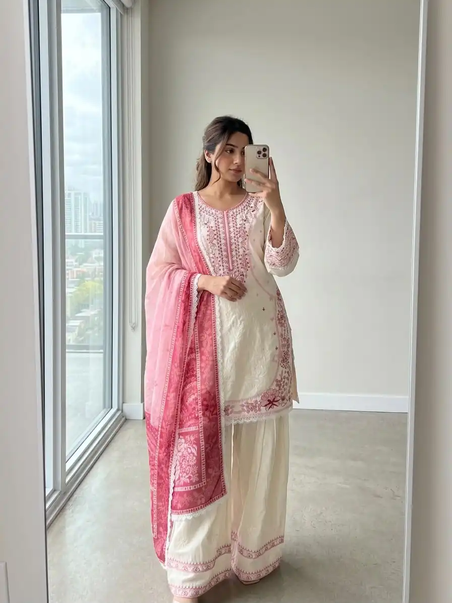 AD 233 White in White Satin Rayon Digital Print & Embroidery Work Salwar Suit . Festive Deal ₹2449. Delivery 4-6 Working Days. Shop now. | Casual Suits, Jump Suits, Creative suits, Designer Suits, Palazzo Suits, Party Wear Suits, Patiala Suits, Salwar suit, Straight Suits