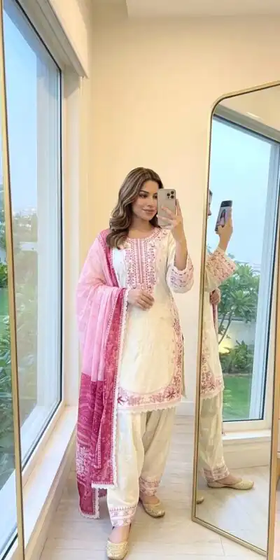 AD 233 White in White Satin Rayon Digital Print & Embroidery Work Salwar Suit . Festive Deal ₹2449. Delivery 4-6 Working Days. Shop now. | Casual Suits, Jump Suits, Creative suits, Designer Suits, Palazzo Suits, Party Wear Suits, Patiala Suits, Salwar suit, Straight Suits