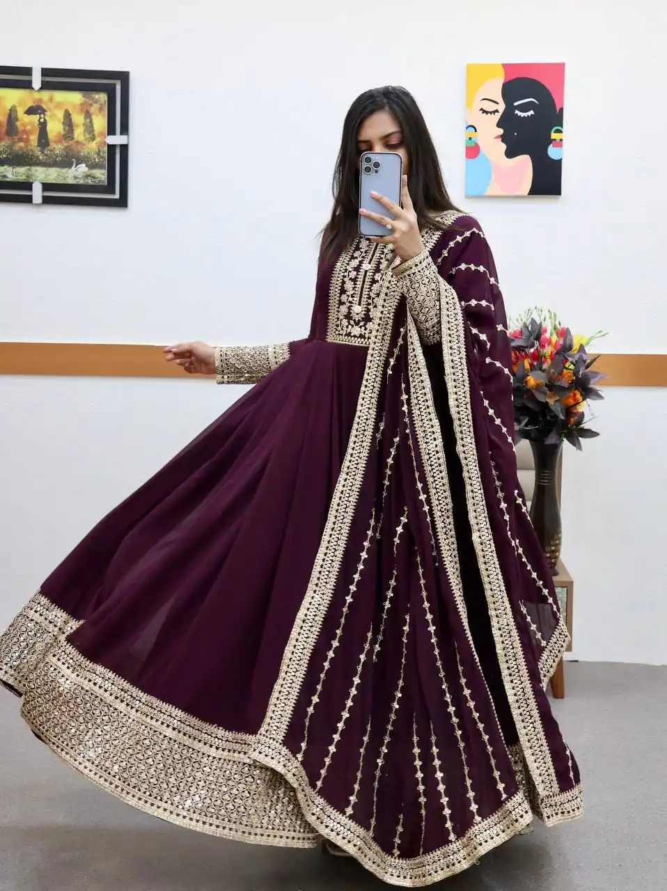 ZC 8957 Wine Perfect for Wedding, Party, Lohri, Haldi, Ethnic Day – . Available at ₹999 only. Delivery 4-6 Working Days. Shop now. | Bollywood Gowns, Creative Gowns, Designer Gowns, Embroidered Gowns, Gowns, Party Wear Gowns