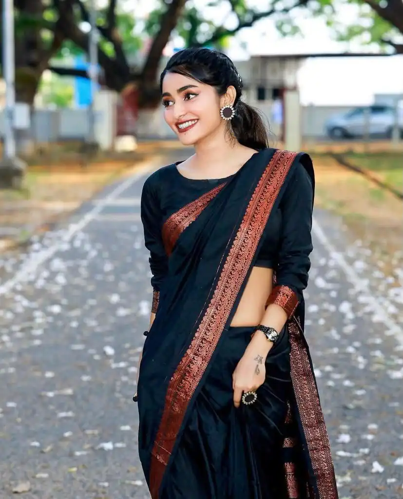 KPR 159 Black Soft Lichi Silk Cloth Saree Perfect for Wedding, Party, Family Gatherings, Sangeet, Ethnic Day – . Festive Deal ₹1349. Delivery 4-6 Workin | Creative Sarees, Bollywood Sarees, Designer Sarees, Embroidered Sarees, Ethnic Saree, Modern Digital sarees, Party Wear Sarees, Sarees