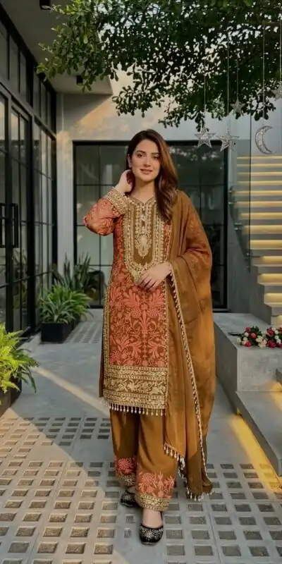 KF 1729 Brown Diamond Georgette Salwar Suit with Sequins Work & Embroidery Work. Introductory Price ₹2399. Delivery 4-6 Working Days. Shop now. | Casual Suits, Jump Suits, Creative suits, Designer Suits, Palazzo Suits, Party Wear Suits, Patiala Suits, Salwar suit, Straight Suits
