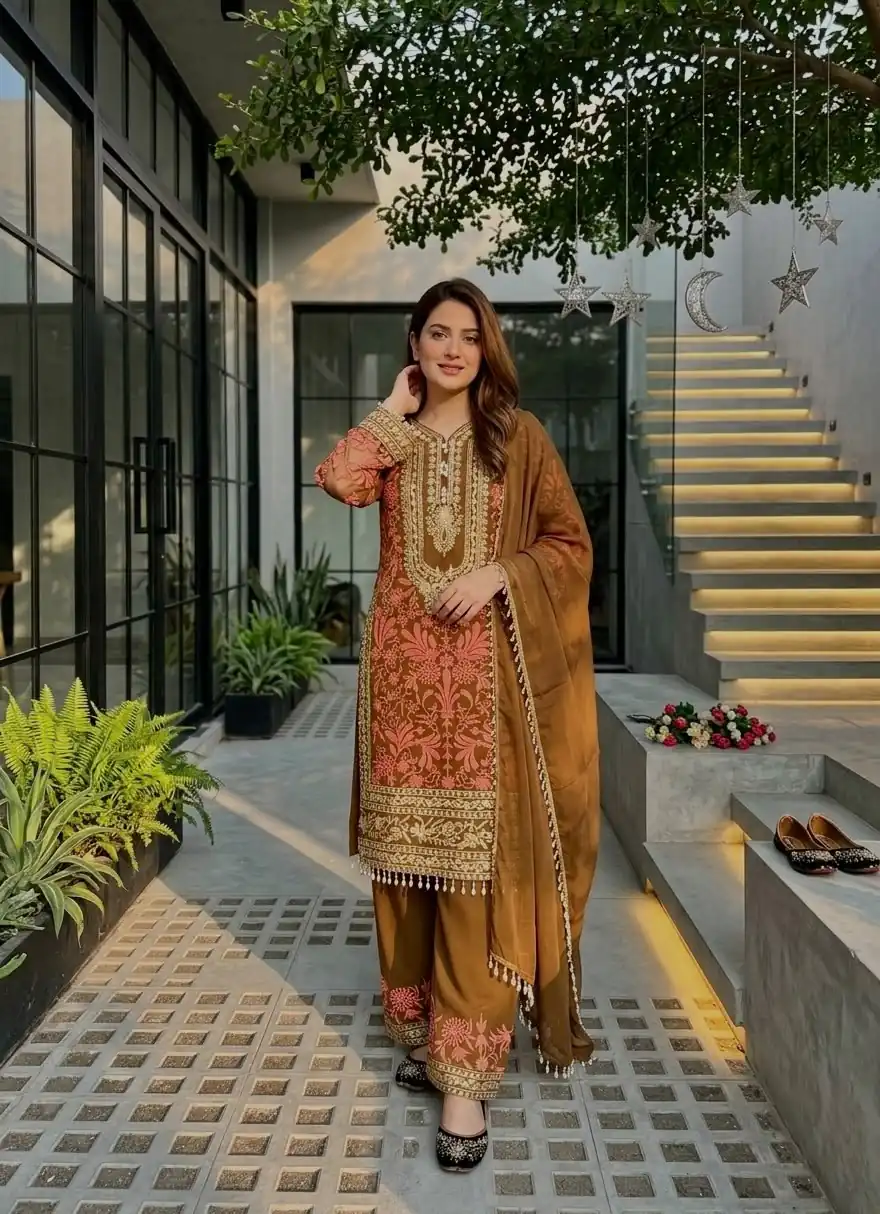 KF 1729 Brown Diamond Georgette Salwar Suit with Sequins Work & Embroidery Work. Introductory Price ₹2399. Delivery 4-6 Working Days. Shop now. | Casual Suits, Jump Suits, Creative suits, Designer Suits, Palazzo Suits, Party Wear Suits, Patiala Suits, Salwar suit, Straight Suits
