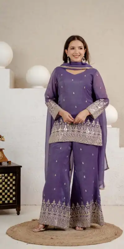 MD 3103 Lavender Crunchy Silk Salwar Suit with Embroidery Work & Sequins Work. Exclusive Offer ₹2399. Delivery 4-6 Working Days. Shop now. | Casual Suits, Jump Suits, Creative suits, Designer Suits, Palazzo Suits, Party Wear Suits, Patiala Suits, Salwar suit, Straight Suits