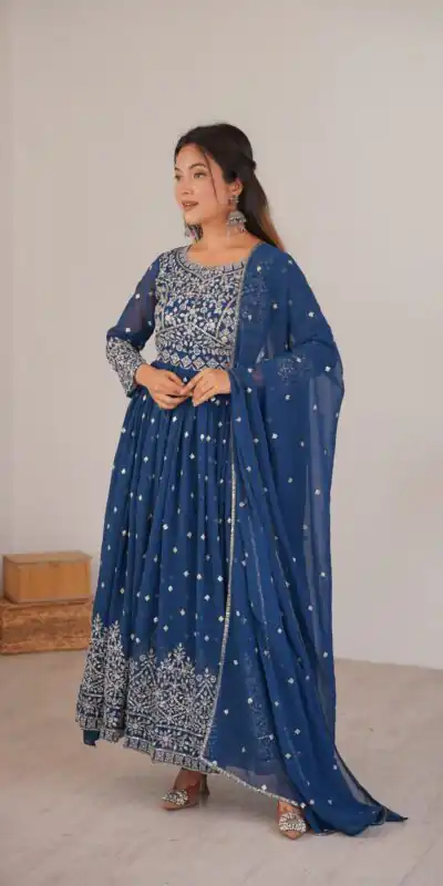 SP 81 Navy Blue| Faux Georgette Salwar Suit with Lace Work & Digital Print. Introductory Price ₹2449. Delivery 4-6 Working Days. Shop now. | Anarkali Suits, Bollywood Anarkali, Creative-Anarkali, Designer Anarkali, Embroidered Anarkali, Party Wear Anarkali, Salwar suit