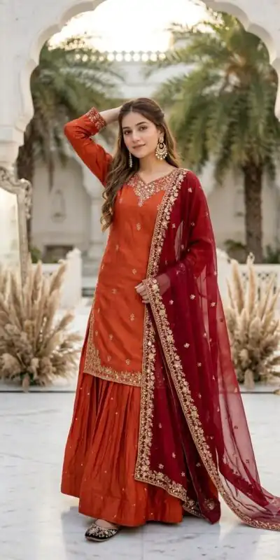 MT 1080 Orange Fandy Silk Lehenga Choli. Perfect for Wedding, Party, Engagement, Reception, Haldi – Available at ₹2399 only. Delivery 4-6 Working Da | Bollywood Lehenga, Creative Lehenga, Designer Lehenga, Embroidered Lehenga, Lehenga, Party Wear Lehenga