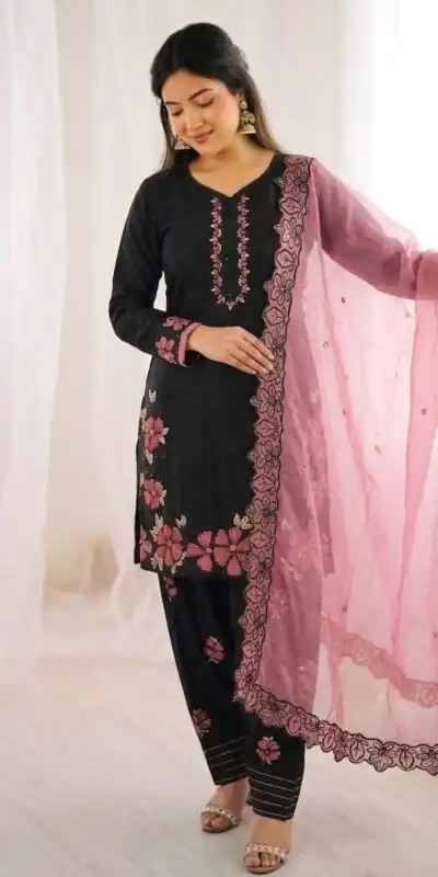 SR 1709 Pink Color Roman Silk Salwar Suit with Embroidery Work. Available at ₹2399 only. Delivery 4-6 Working Days. Shop now. | Casual Suits, Jump Suits, Creative suits, Designer Suits, Palazzo Suits, Party Wear Suits, Patiala Suits, Salwar suit, Straight Suits