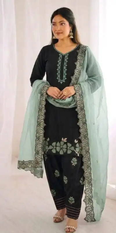 SR 1709 Pista Color Roman Silk Salwar Suit with Embroidery Work. Available at ₹2399 only. Delivery 4-6 Working Days. Shop now. | Casual Suits, Jump Suits, Creative suits, Designer Suits, Palazzo Suits, Party Wear Suits, Patiala Suits, Salwar suit, Straight Suits