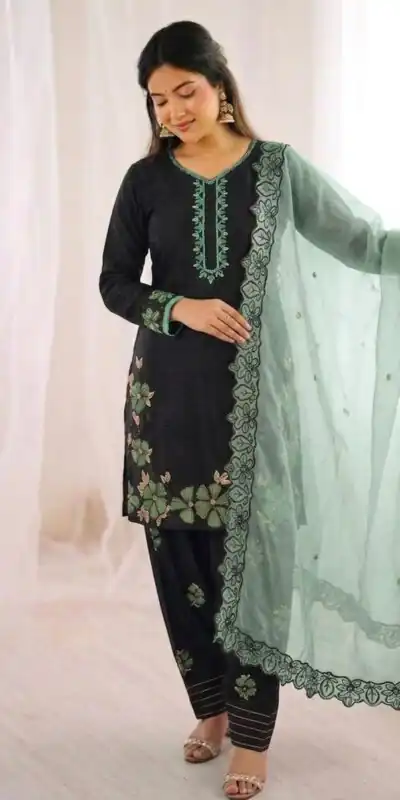 SR 1709 Pista Color Roman Silk Salwar Suit with Embroidery Work. Available at ₹2399 only. Delivery 4-6 Working Days. Shop now. | Casual Suits, Jump Suits, Creative suits, Designer Suits, Palazzo Suits, Party Wear Suits, Patiala Suits, Salwar suit, Straight Suits