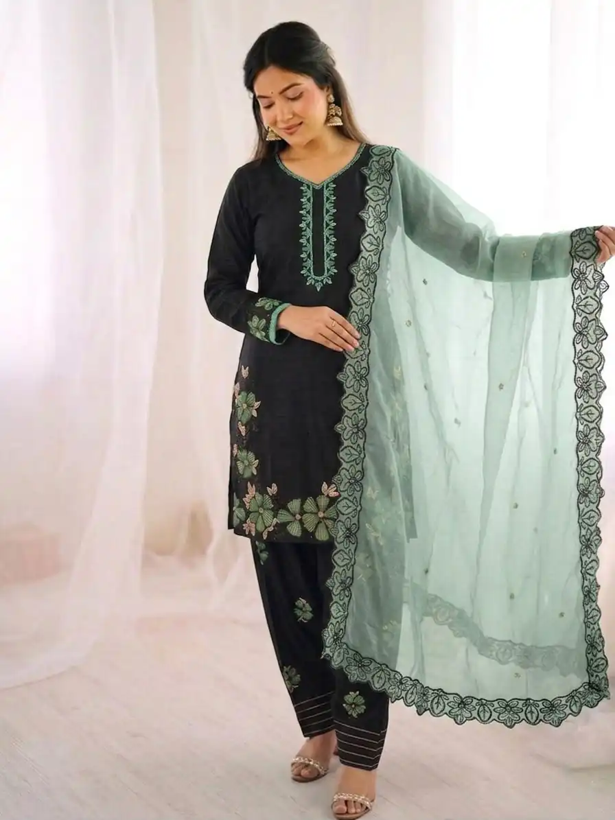 SR 1709 Pista Color Roman Silk Salwar Suit with Embroidery Work. Available at ₹2399 only. Delivery 4-6 Working Days. Shop now. | Casual Suits, Jump Suits, Creative suits, Designer Suits, Palazzo Suits, Party Wear Suits, Patiala Suits, Salwar suit, Straight Suits