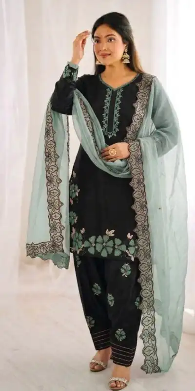 SR 1709 Pista Color Roman Silk Salwar Suit with Embroidery Work. Available at ₹2399 only. Delivery 4-6 Working Days. Shop now. | Casual Suits, Jump Suits, Creative suits, Designer Suits, Palazzo Suits, Party Wear Suits, Patiala Suits, Salwar suit, Straight Suits
