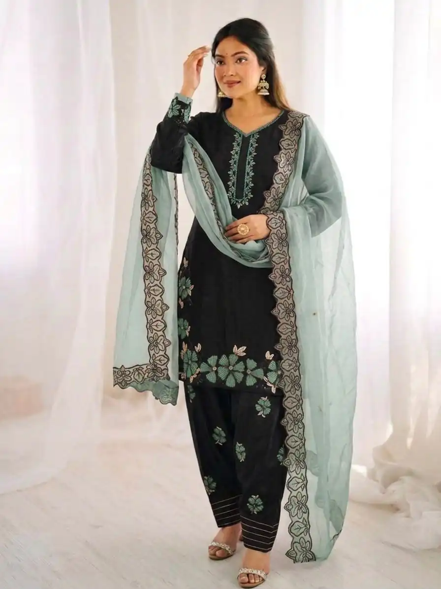 SR 1709 Pista Color Roman Silk Salwar Suit with Embroidery Work. Available at ₹2399 only. Delivery 4-6 Working Days. Shop now. | Casual Suits, Jump Suits, Creative suits, Designer Suits, Palazzo Suits, Party Wear Suits, Patiala Suits, Salwar suit, Straight Suits