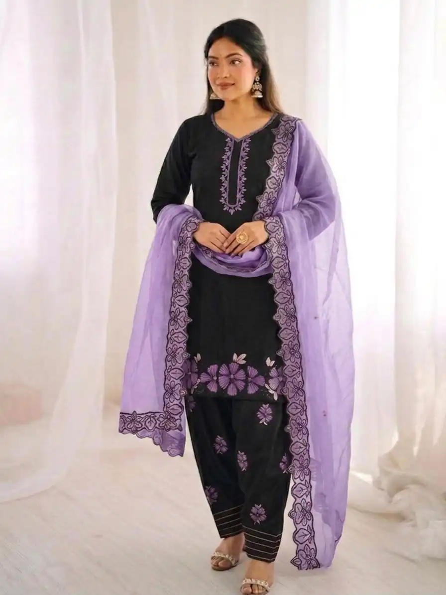 SR 1709 Purple Color Roman Silk Salwar Suit with Embroidery Work. Available at ₹2399 only. Delivery 4-6 Working Days. Shop now. | Casual Suits, Jump Suits, Creative suits, Designer Suits, Palazzo Suits, Party Wear Suits, Patiala Suits, Salwar suit, Straight Suits